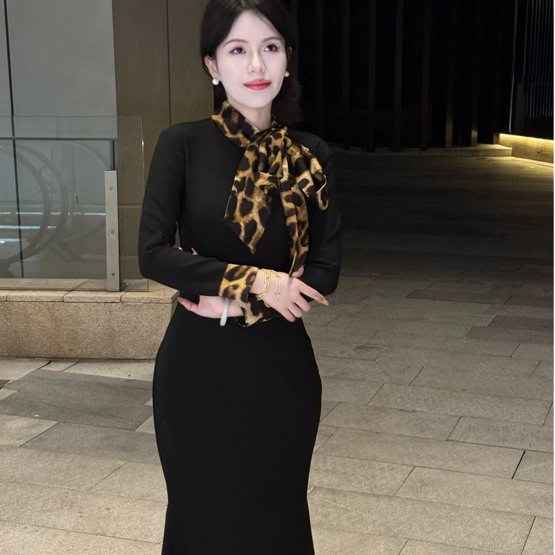 LHMknk1画报夫人厚款西装弹力豹纹鱼尾旗袍 豹纹小姐 特价不退换