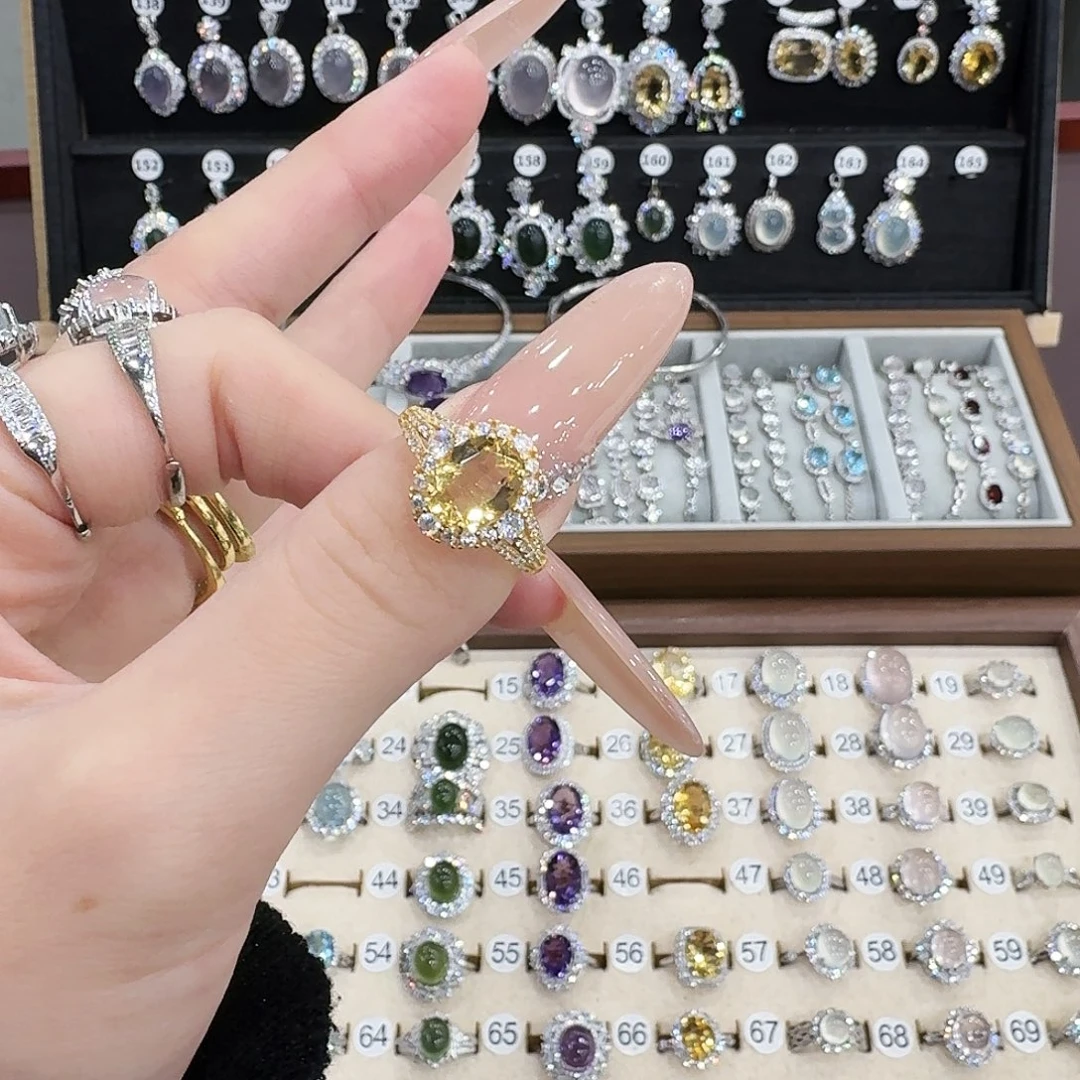 婲***银S925镶嵌戒指黄晶