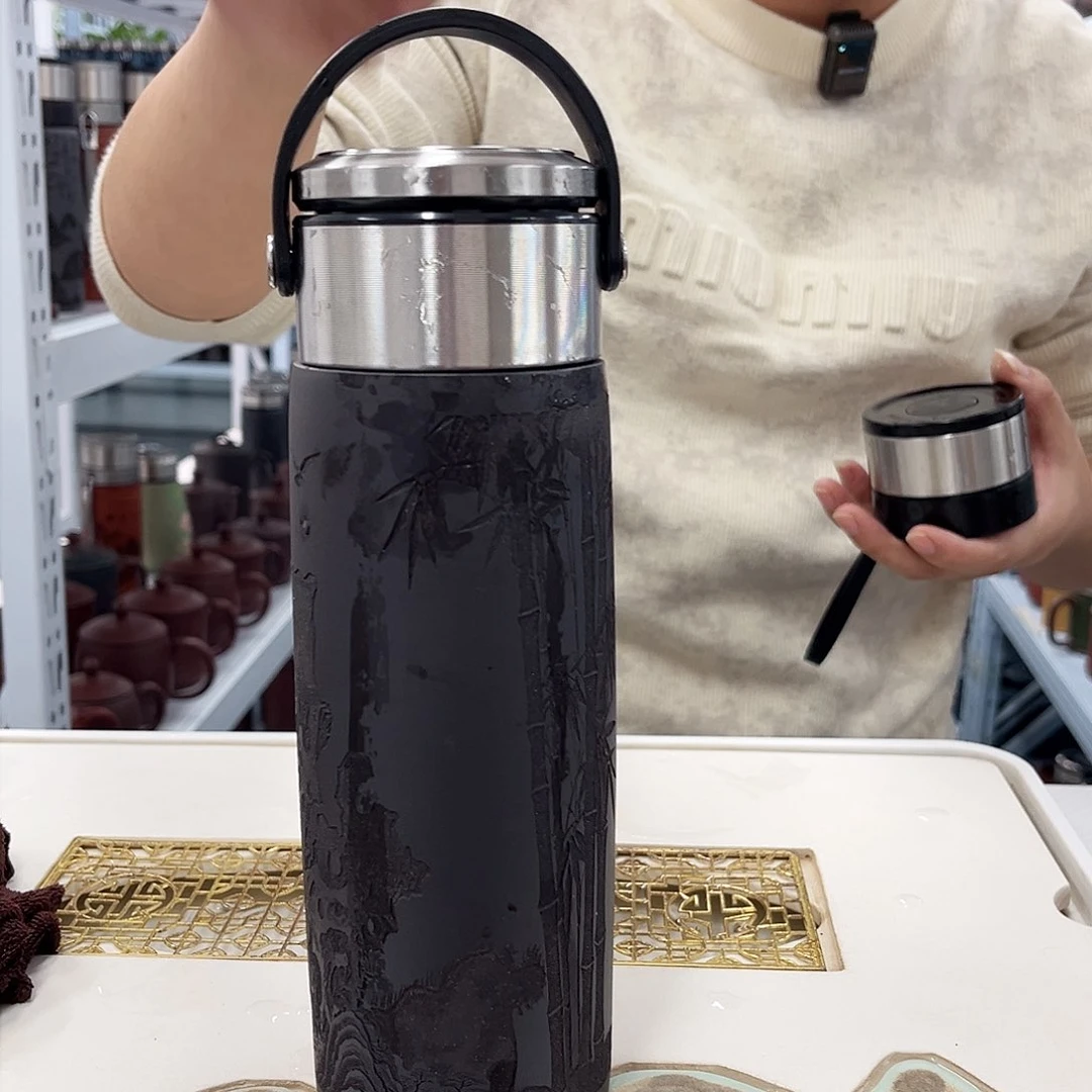 茶杯紫砂大容量拧盖双层