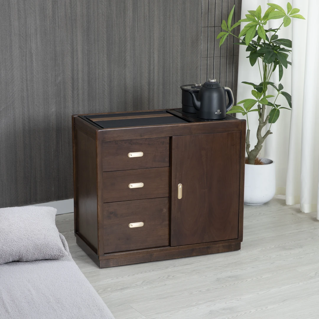 新中式茶水柜实木乌檀木移动泡茶柜居家办公烧水边几阳台置物茶桌