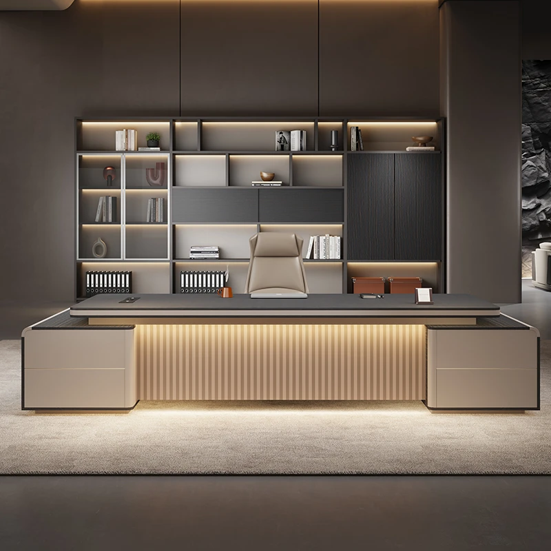 轻奢双柜老板桌椅组合高级感总裁办公室领导单人大班台董事长家具