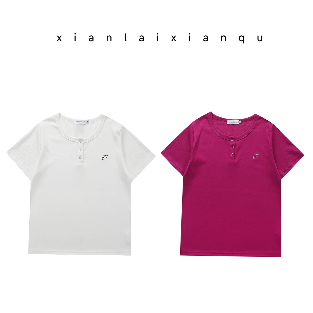 纯棉新款正肩弹力夏季刺绣圆领休闲百搭针织修身显瘦时尚短袖T女