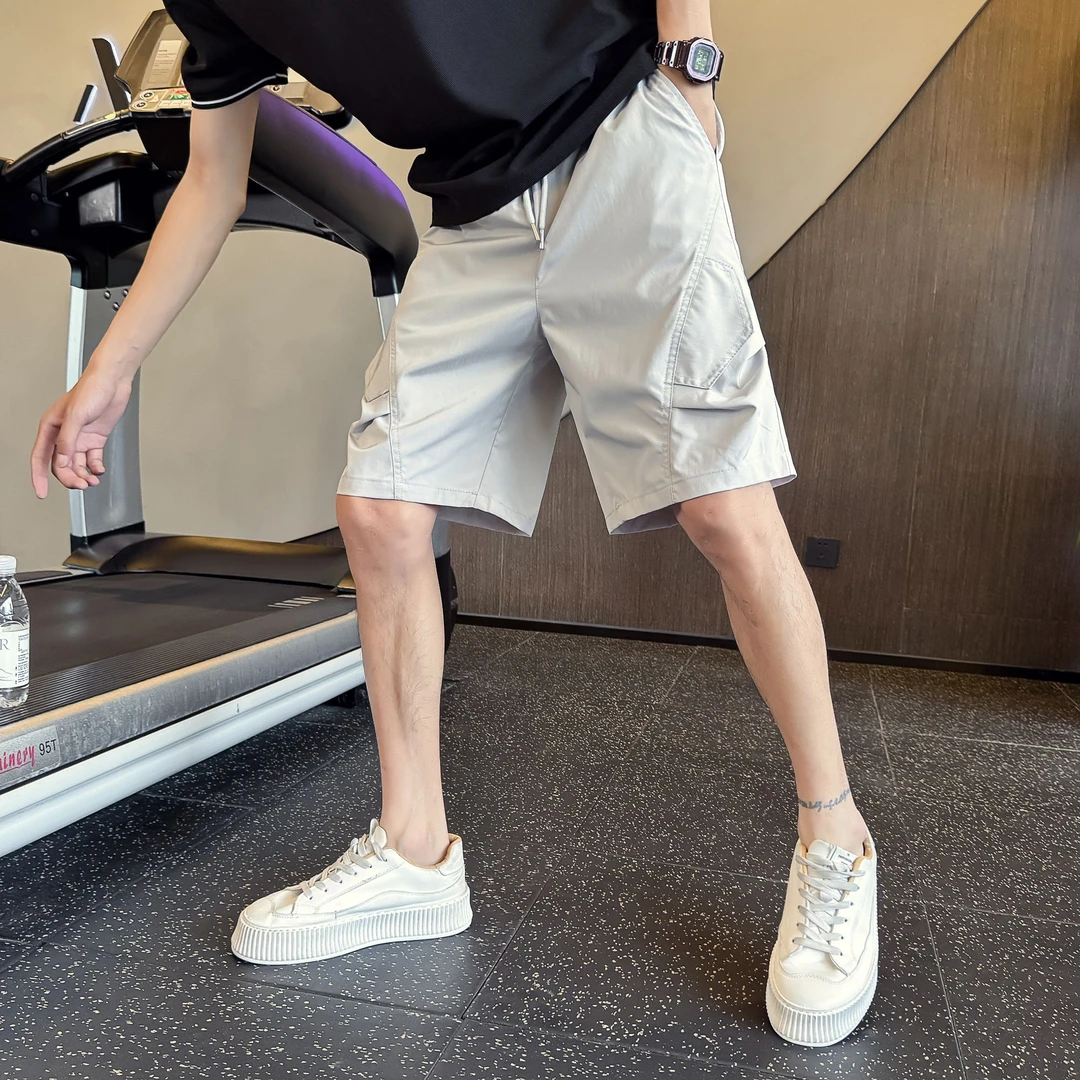 褶皱速干工装短裤男夏季薄款宽松休闲五分裤冰丝凉感透气伞兵中裤