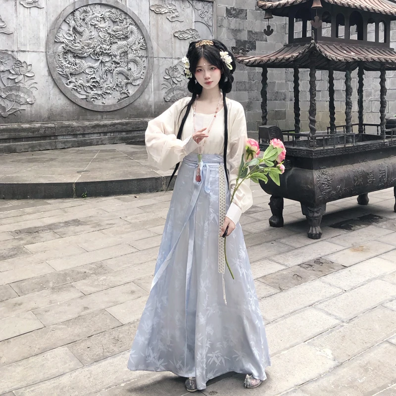 梦桑塔大码汉服唐裙子夏季改良日常通勤女一片式破裙蓝绿粉色