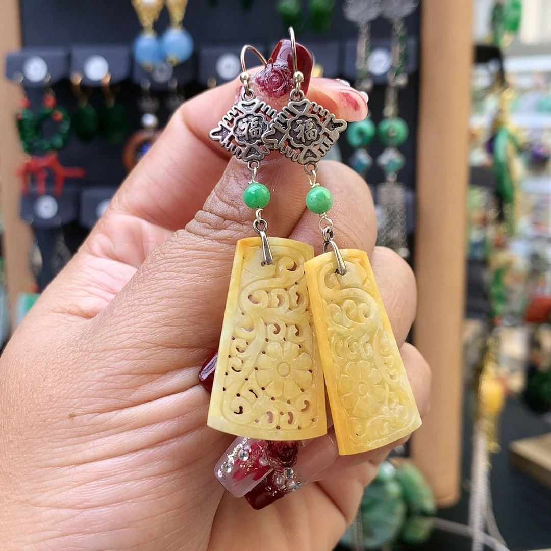 【闪购商品】翡翠耳饰银S925镶嵌耳坠