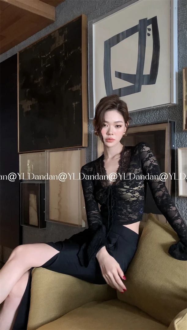 @yldandan|莫莉丝法式古典简约绑带气质长袖秋季名媛性感蕾丝长袖