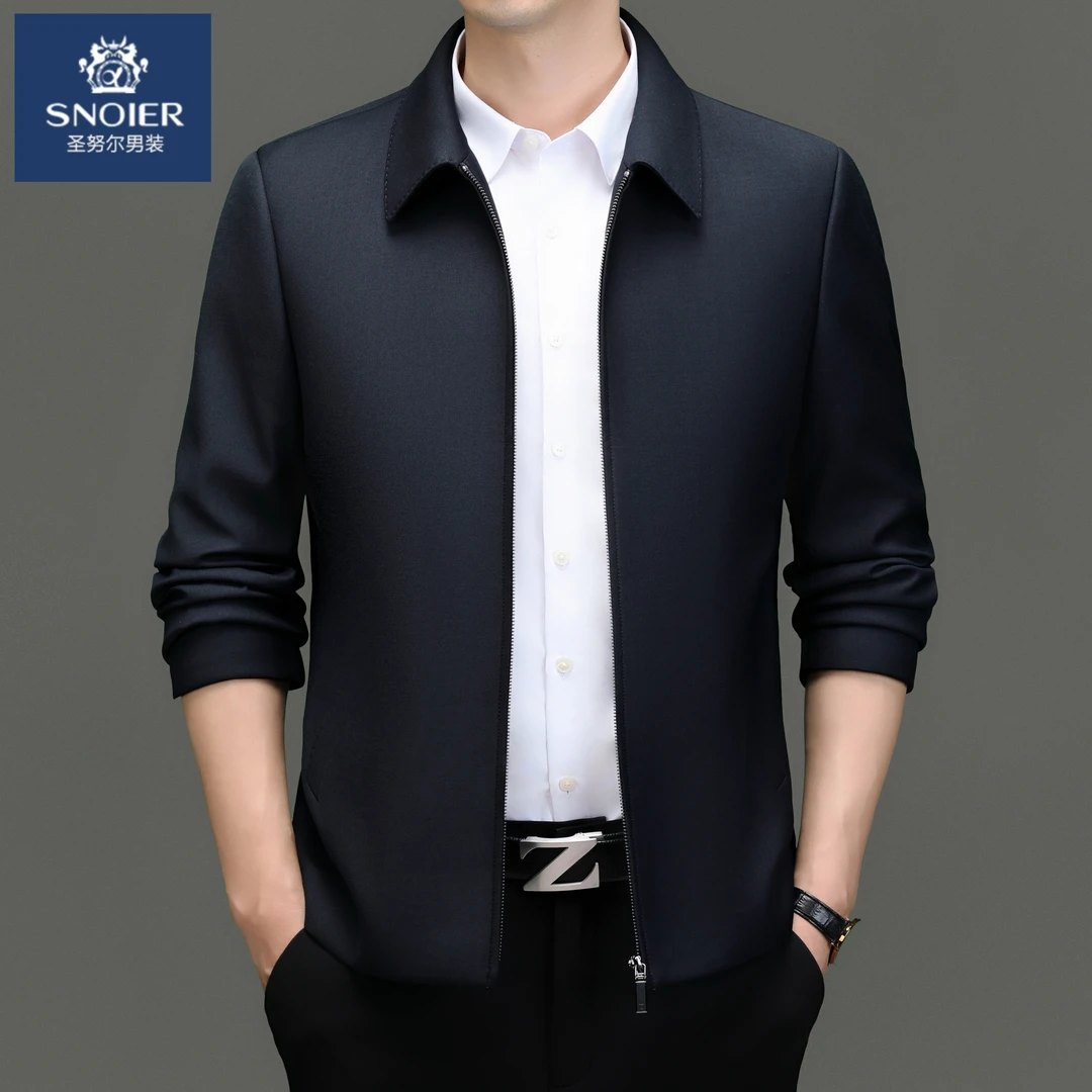 圣努尔夹克男行政商务男装中老年休闲春秋季爸爸装翻领商务夹克