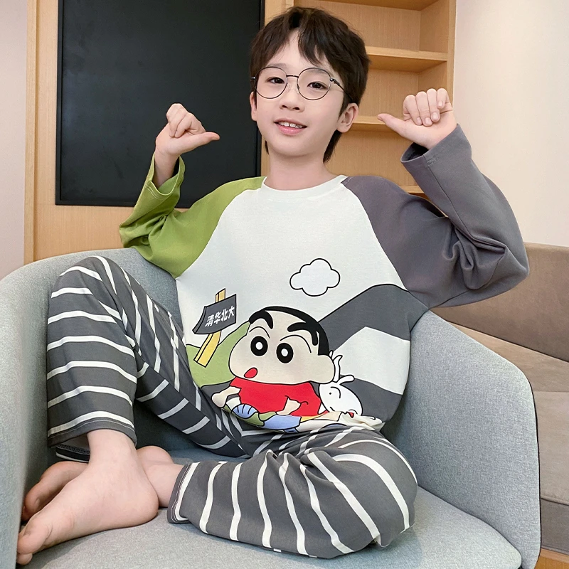 春秋季儿童新款纯棉男童睡衣长袖大童男孩洋气卡通休闲家居服秋季
