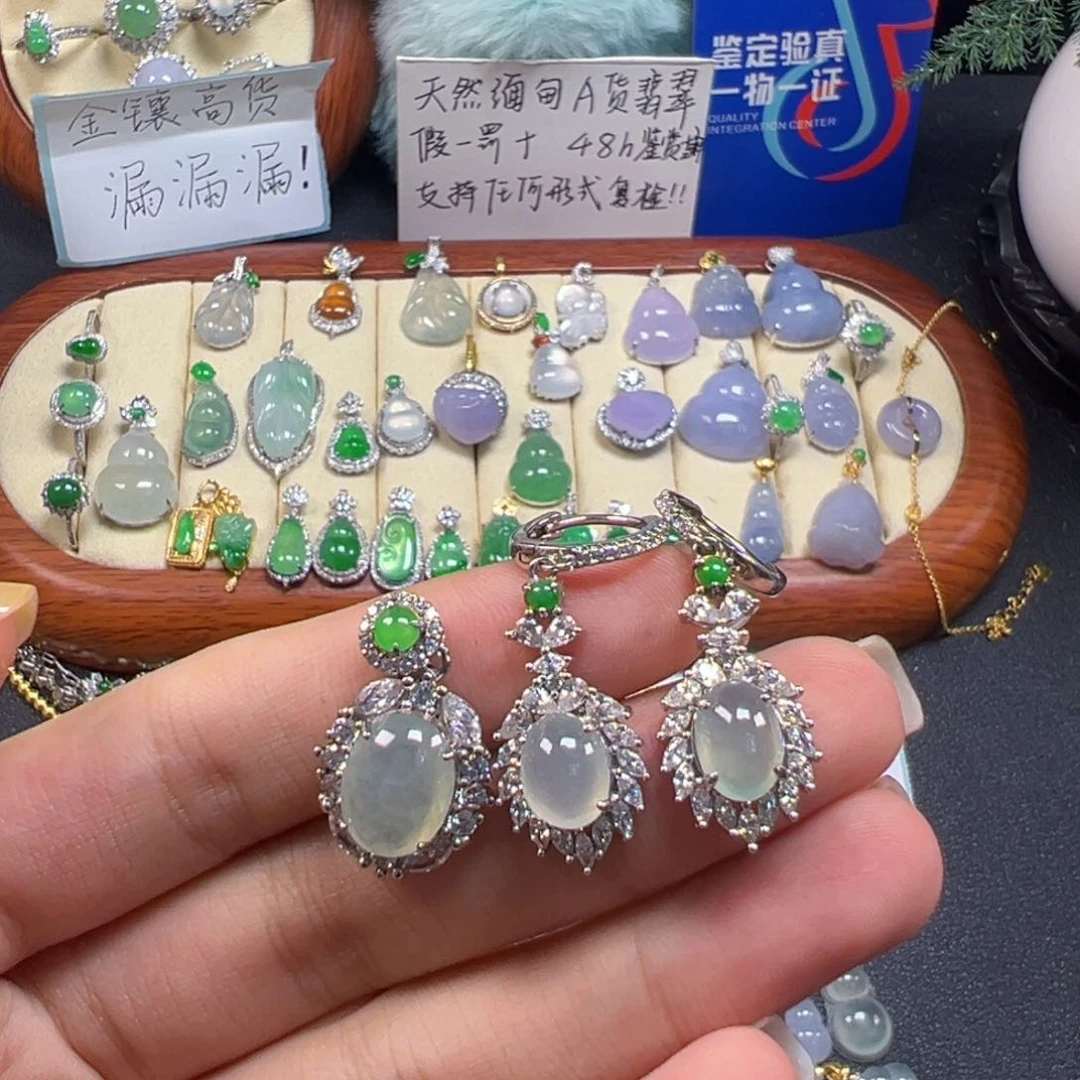 银S925镶嵌翡翠耳饰9