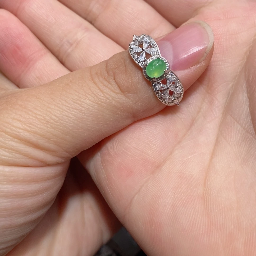 翡翠戒指银S925镶嵌开*b k k l