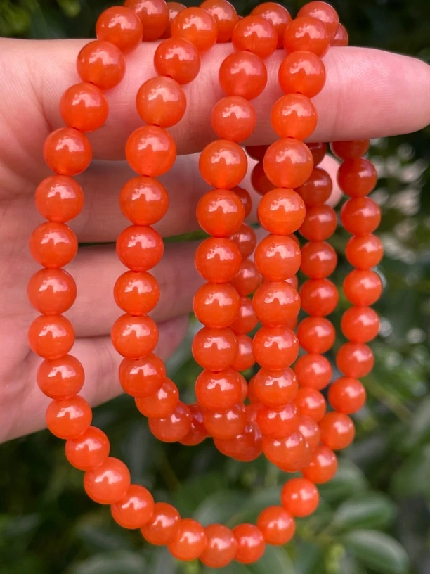 精品南红玛瑙7.5mm108佛珠手串项链，颜色红润鲜艳，干净无杂漂亮