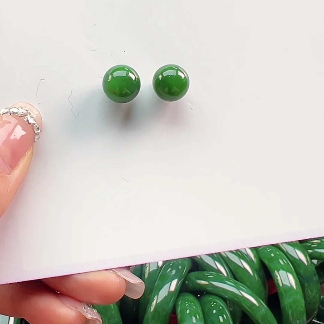 和田玉（碧玉）银S925镶嵌耳饰