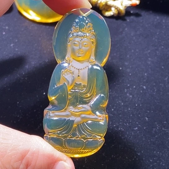 琥珀未镶嵌颈饰全品蓝珀立体观音
