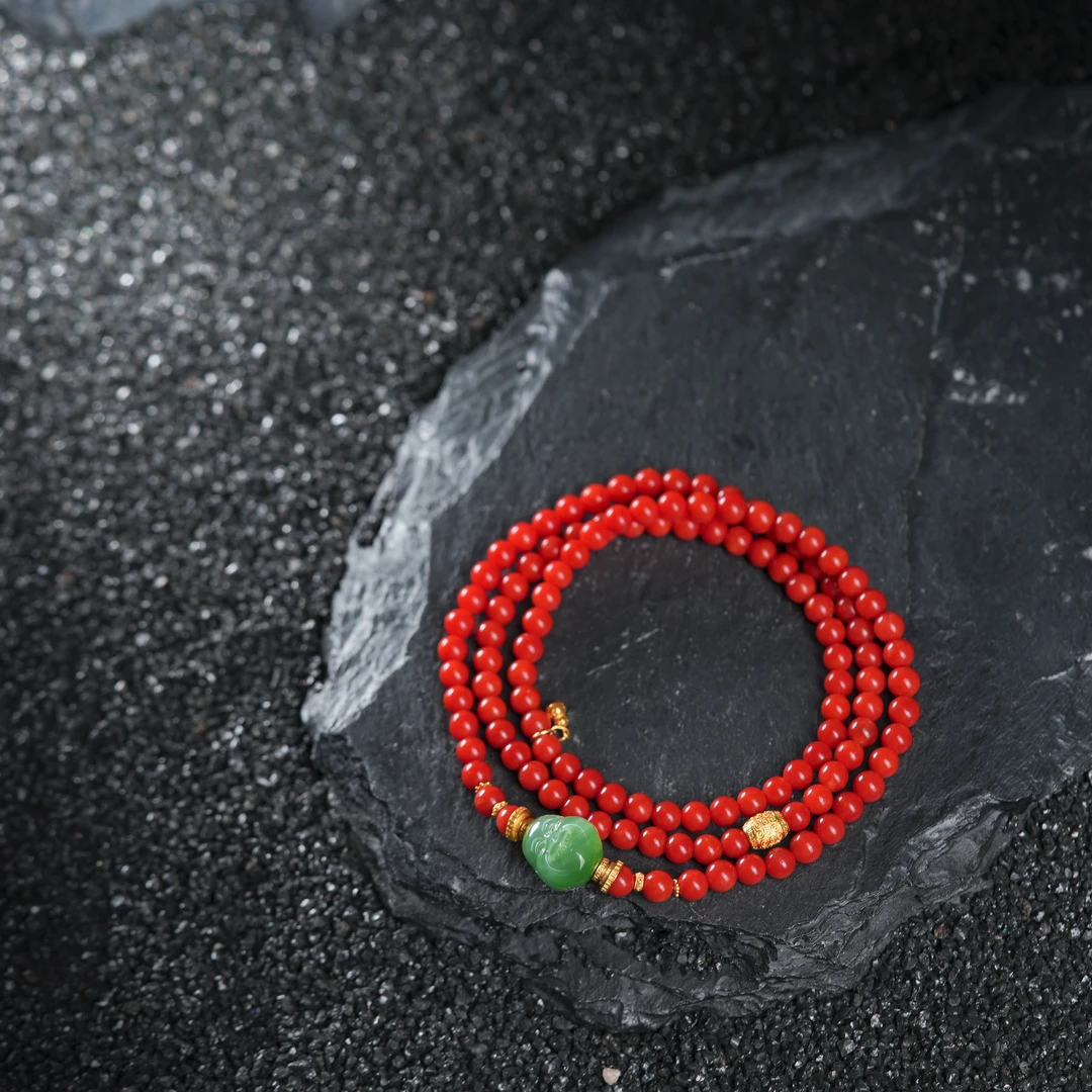 『博姐』·月桂丨珊瑚18K金典藏级多圈手串约4mm+*S6840高阶佛头国风