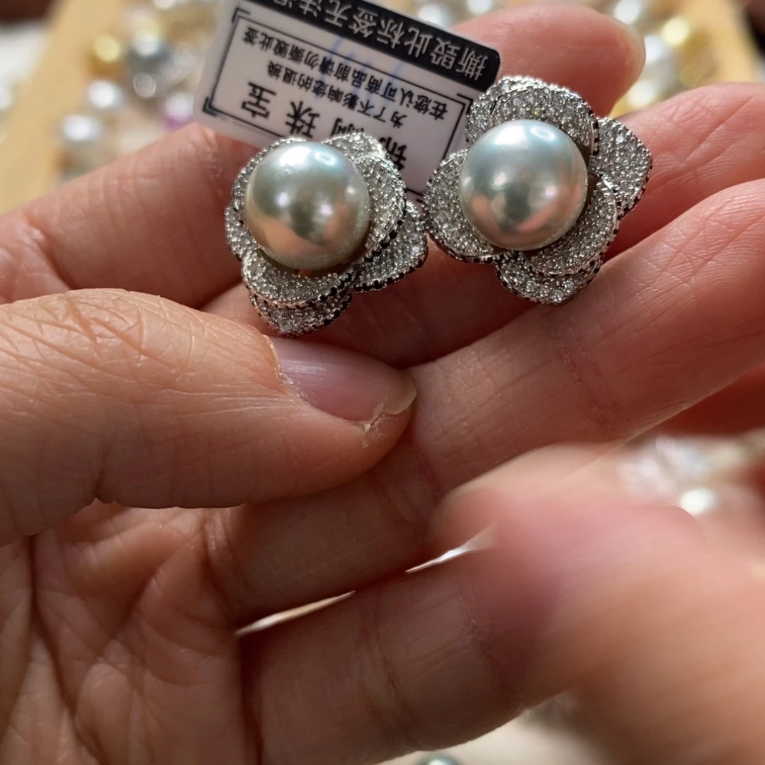 海水珍珠耳饰银S925镶嵌