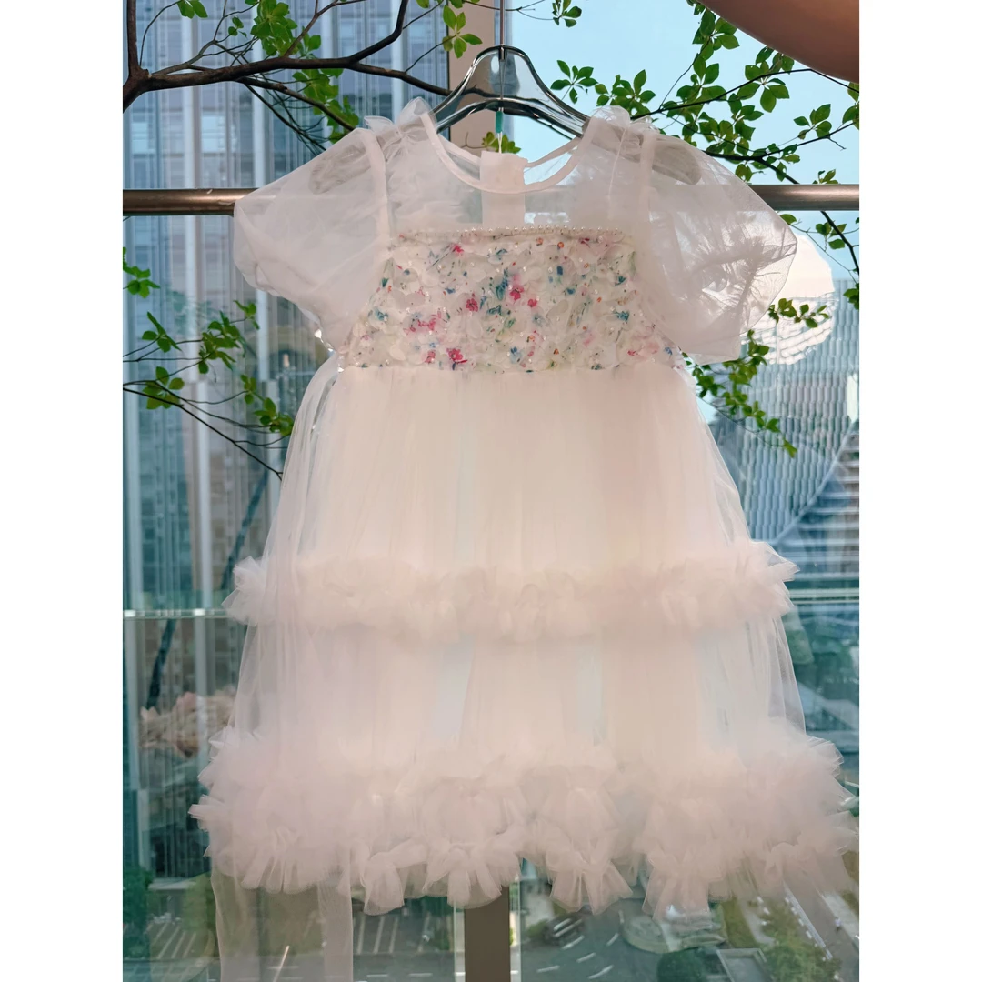 K109 连衣裙裙子夏季纯色礼服女刺绣卡通动漫公主裙