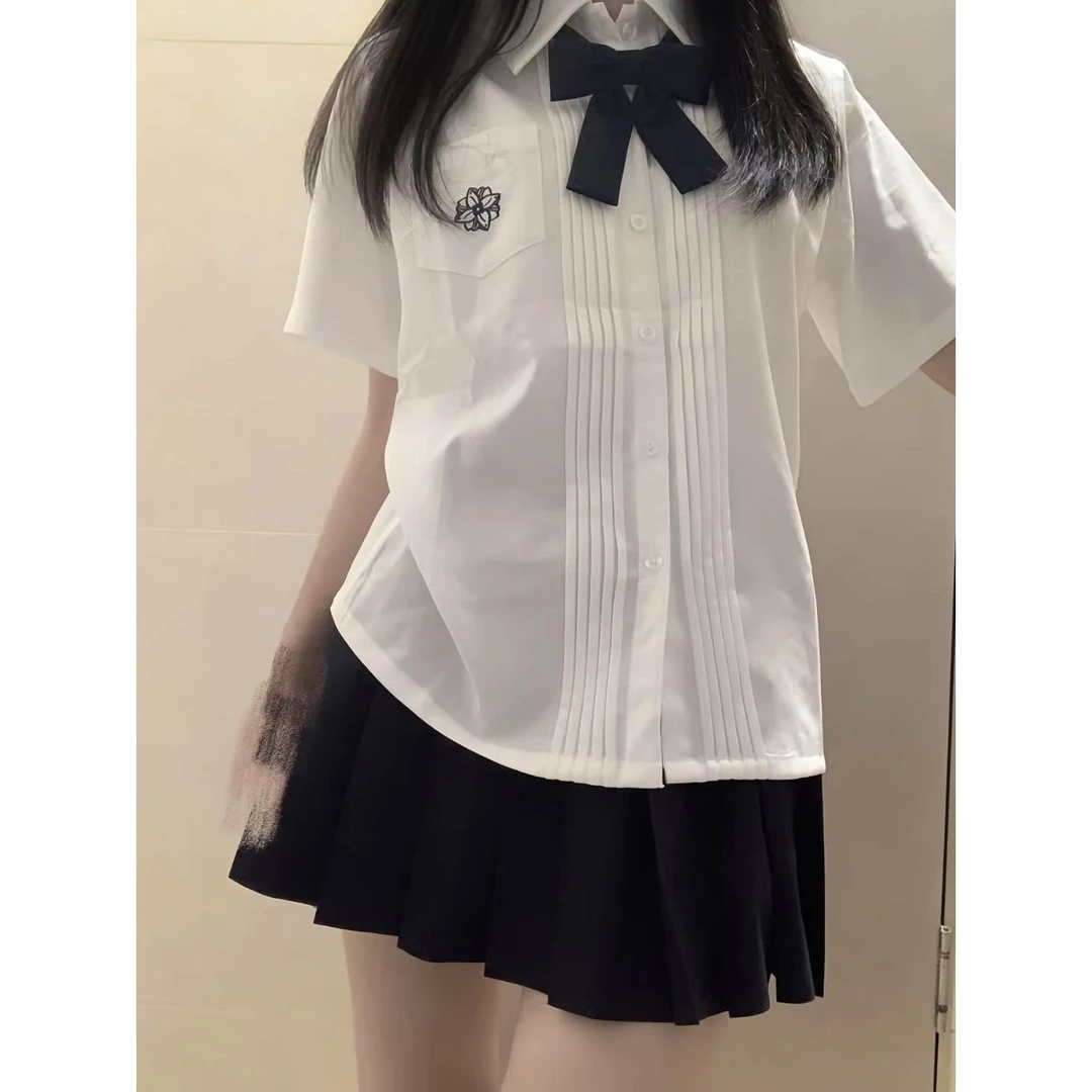 日系jk制服刺绣短袖基础款百搭学院夏季衬衣新款班服百褶裙套装
