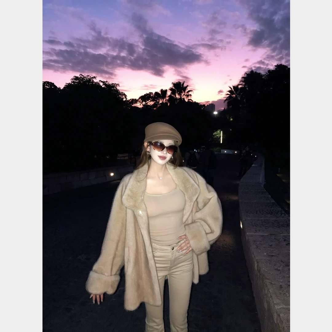 Yingdaren【冬日中古】贵气感环保仿水貂绒老钱风毛毛外套