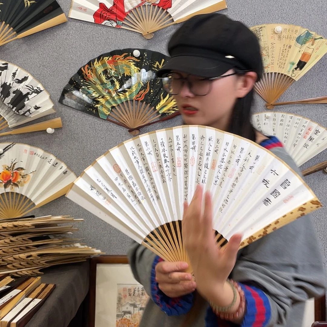 国画95寸梅妃-纯手绘-文玩扇骨（默认粘好）