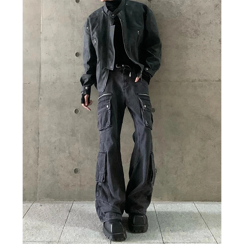 catsstac炮弹牛仔裤男款春秋美式多口袋工装裤子cleanfit直筒长裤