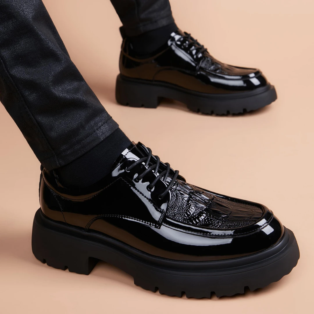 男皮鞋2026新款真皮厚底德比鞋增加商务休闲英式风格圆头经典男鞋