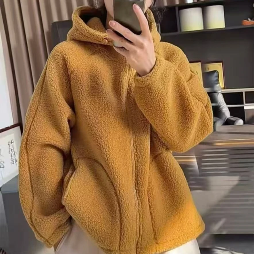2025冬季保暖复古颗粒绒连帽加厚外套