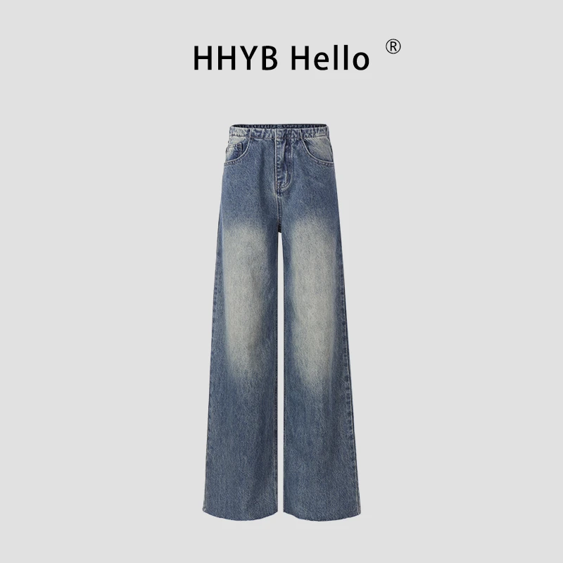 HHYB Hello2025夏季新款美式复古水洗做旧直筒牛仔裤女Q254153