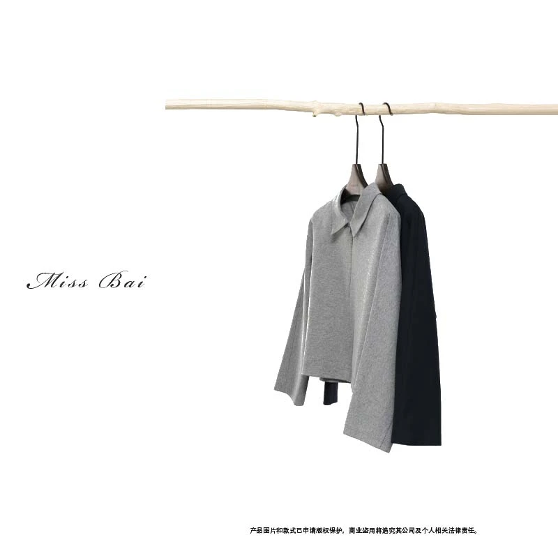 YIWEN-【速写人生】气质感简约时尚针织翻领上衣SY1277