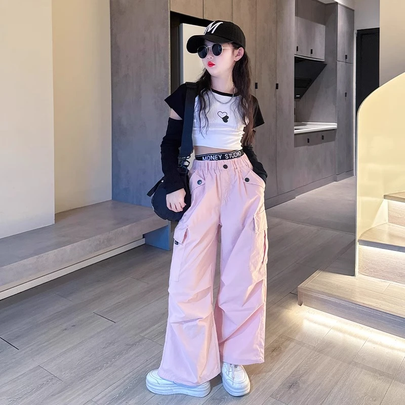 女童套装2025新款春装洋气时髦儿童工装裤炸街女大童又酷又飒童装