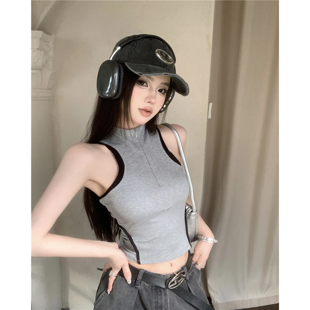 撞色运动针织背心女夏季紧身性感露脐辣妹