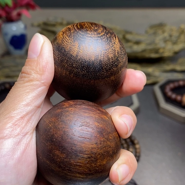 沉香手串越南芽庄白棋楠手把件一对
