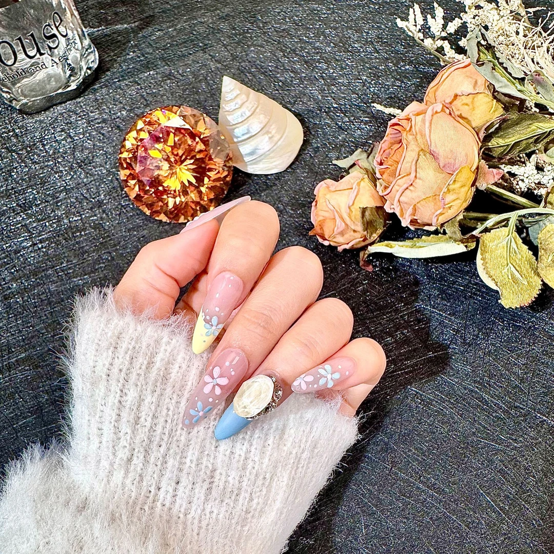 【粉蕊花影】全华施华洛华子满钻漆面钻长款显白新年新春穿戴甲