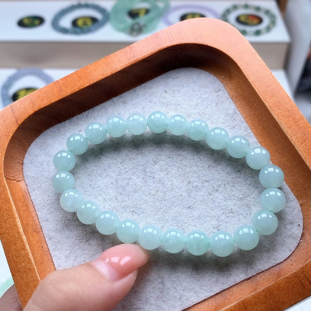 翡翠未镶嵌手串果绿7.5