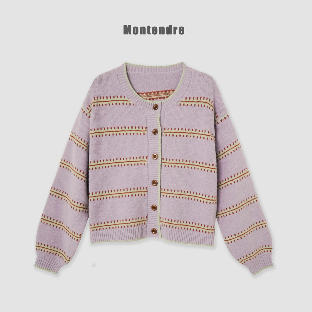 【MonTendre】秋季新款 M 时尚撞色显瘦流光风复古设计百搭针织开衫