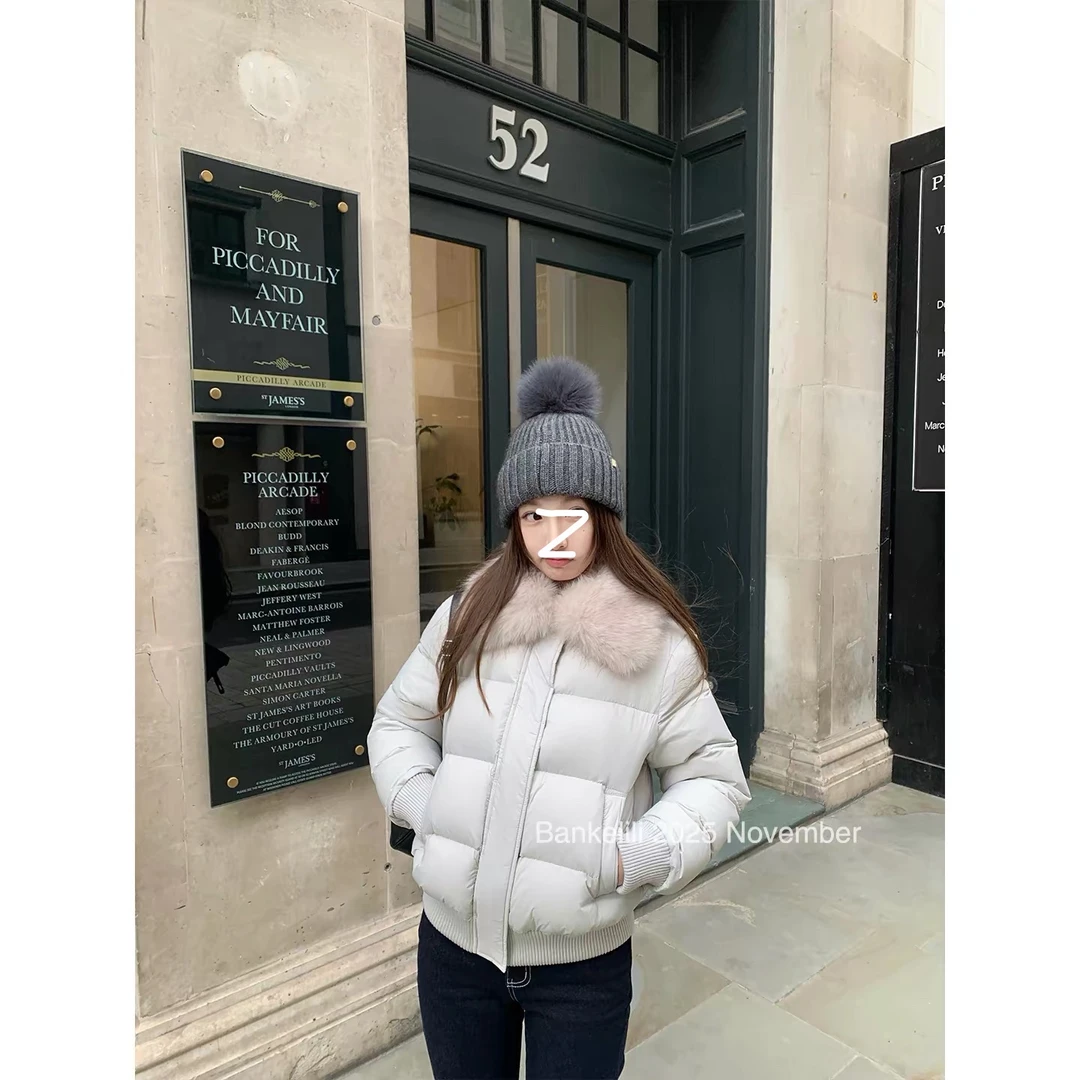 JUJU'软心泡芙'可拆卸毛领保暖白鸭绒丝羽绒服女冬