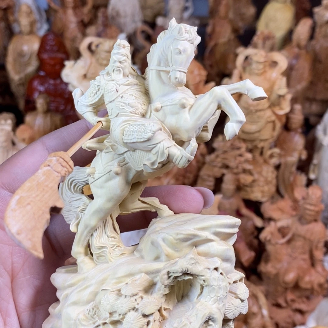 木黄杨木12高骑马关公