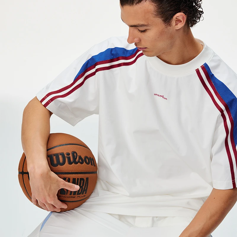 UMAMIISM【达人】撞色条纹拼接吸湿速干抗紫外线抗菌短袖T恤