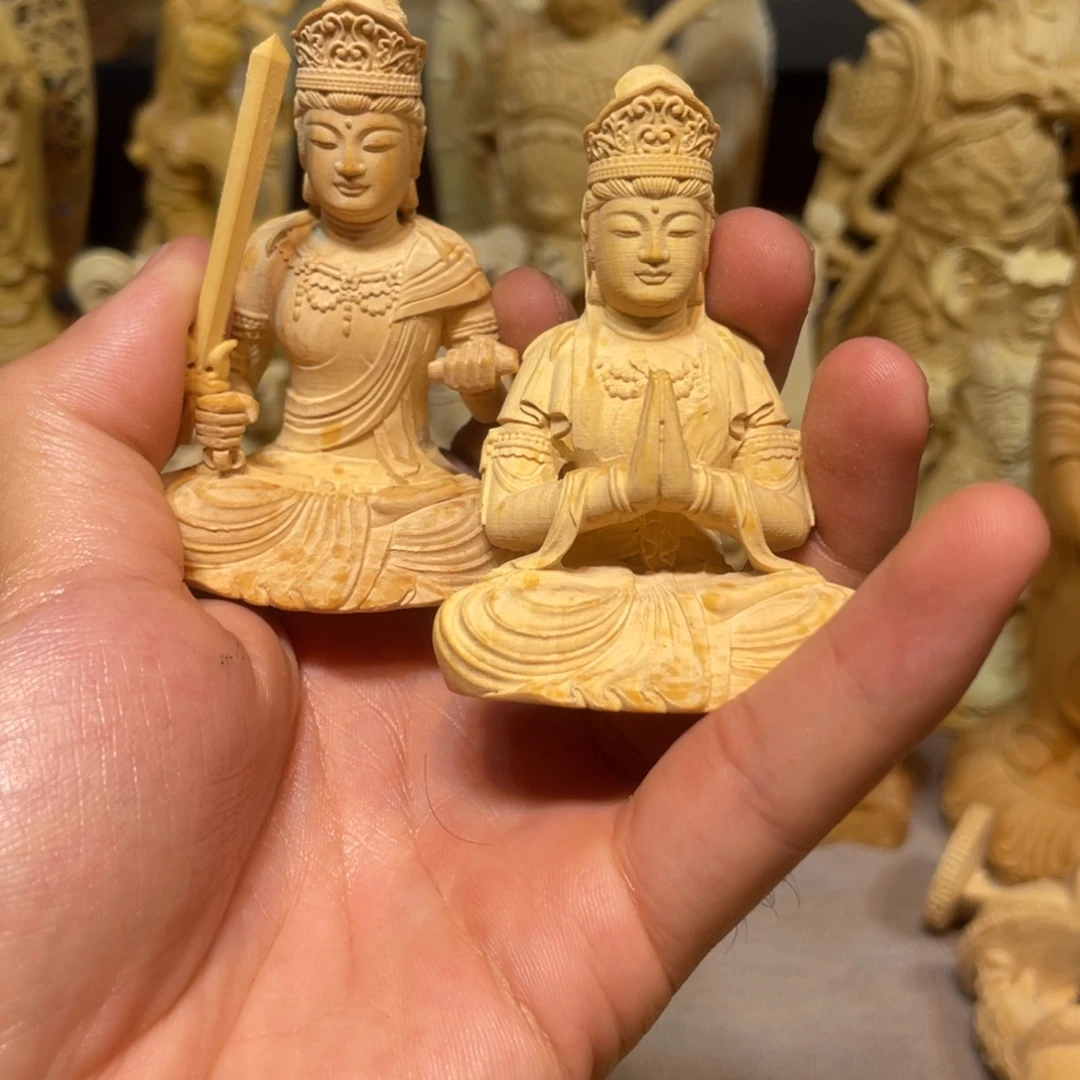 地***龍黄杨木文殊普贤一对