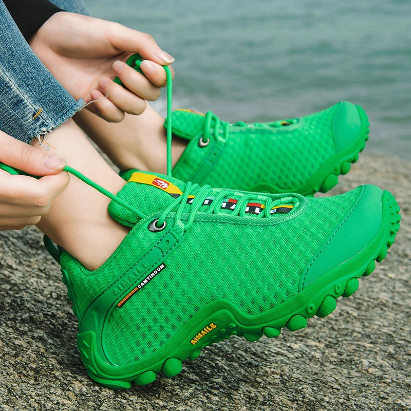 超轻防滑徒步鞋夏季户外跑步鞋网面登山鞋女透气百搭运动鞋爬山鞋