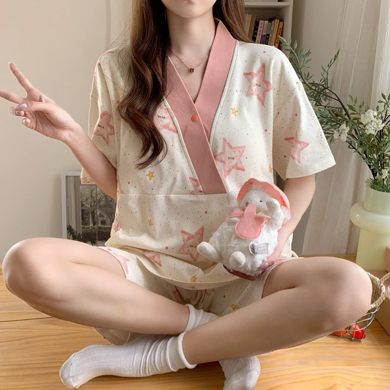 月子服夏季天薄款短袖孕妇哺乳睡衣夏装产后坐月喂奶家居服两件套