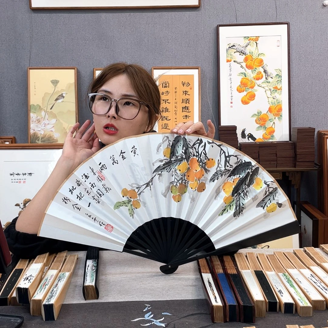 国画福利折扇带中玉扇骨（默认粘好发出）