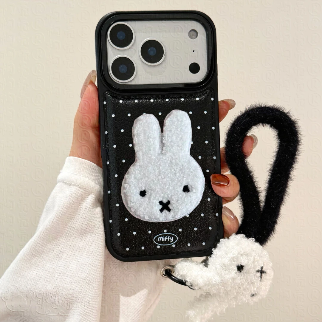 皮纹刺绣米菲兔鼓包适用苹果17promax手机壳华为荣耀OPPOvivo小米