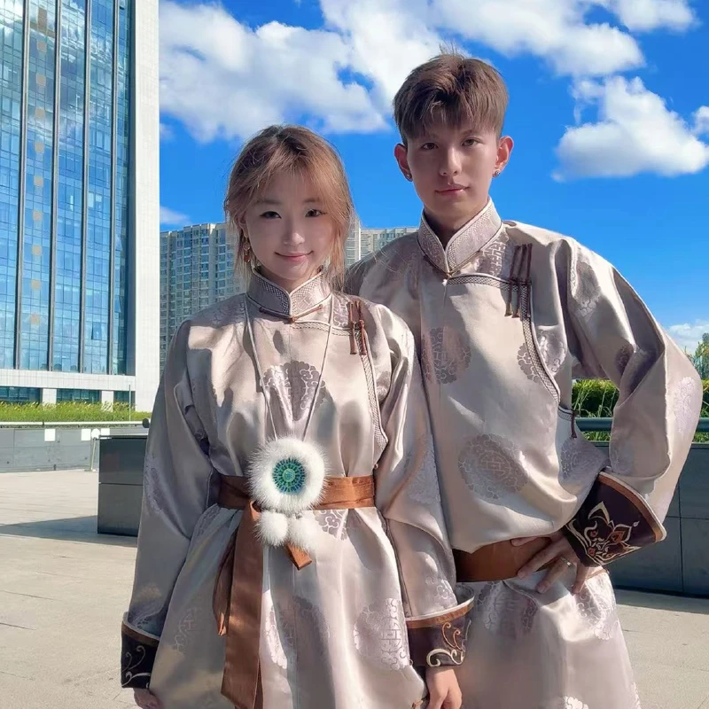 香槟色金丝绒女款时尚设计民族风长袖袍