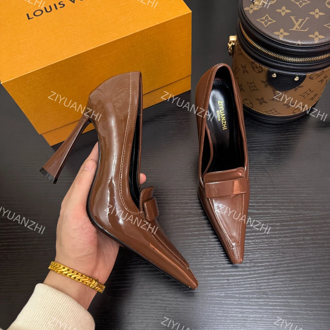 【真诚缘】复古方扣高跟鞋杨树林2025新款咖啡色气质时尚韩系单鞋
