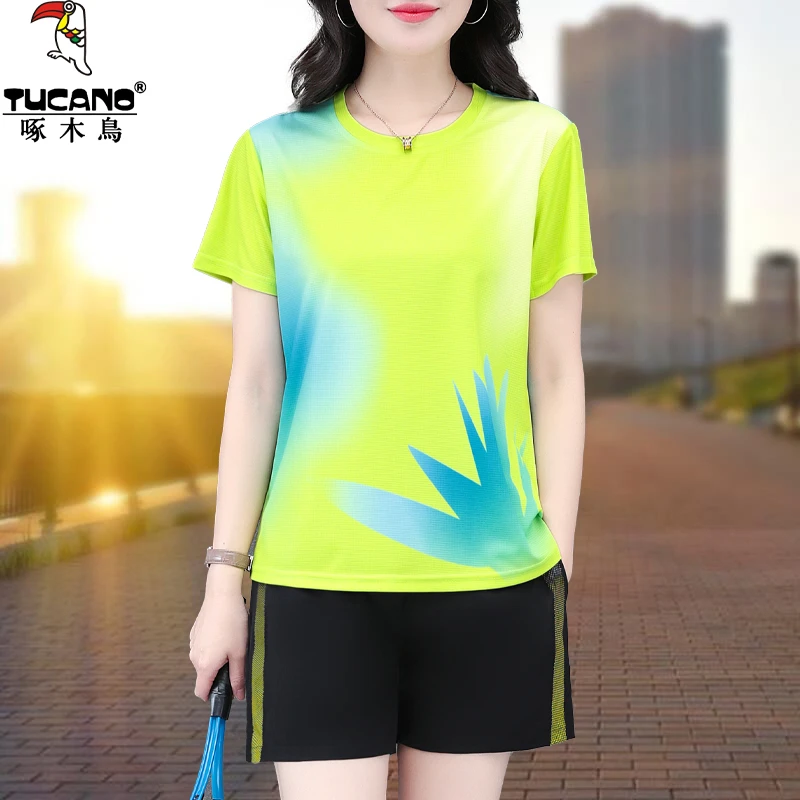 【官方】啄木鸟跑步运动套装女短袖新款夏季速干T恤短裤两件套