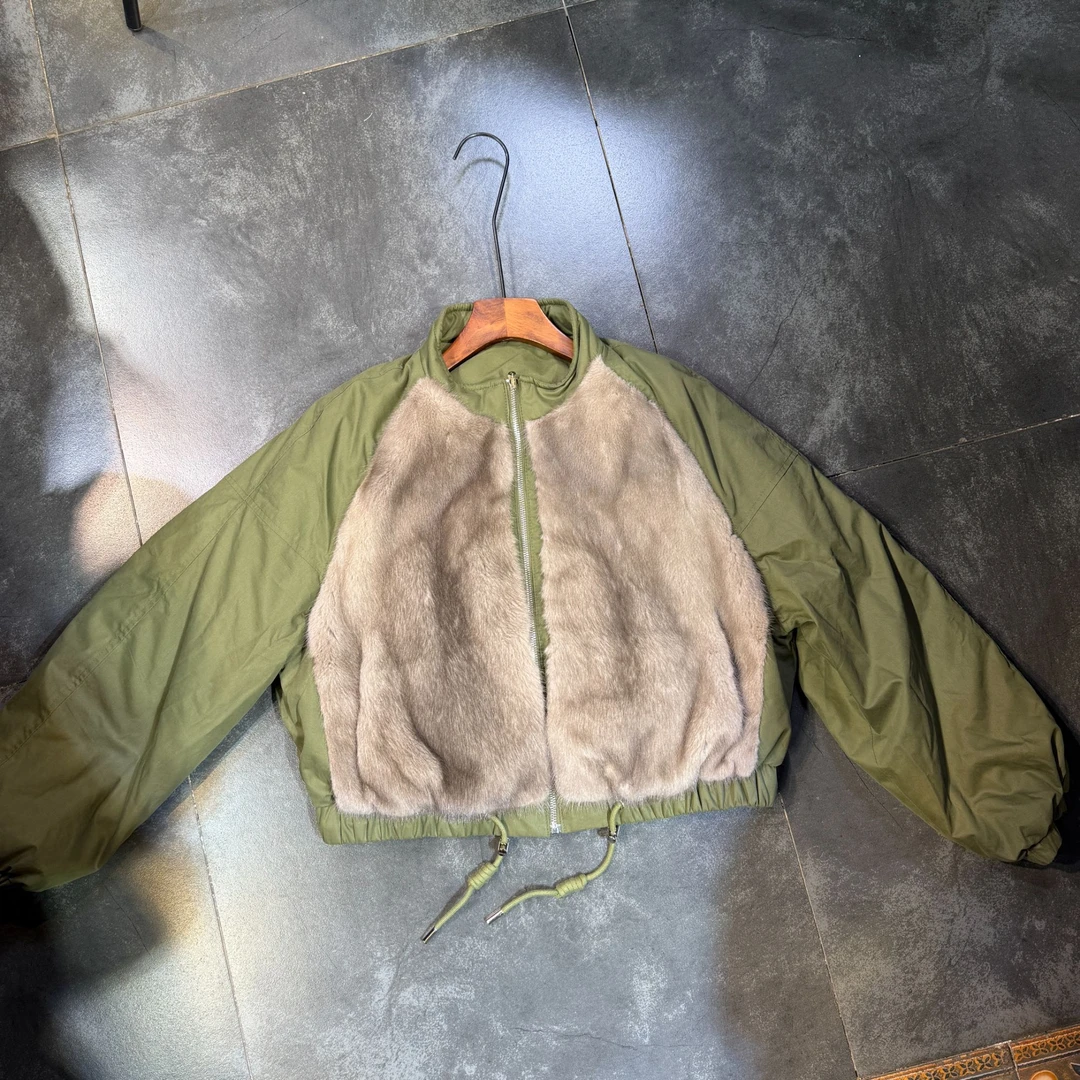 【CC 83278-PE】2025新款时尚百搭鹅绒服配水貂皮草双面服外套