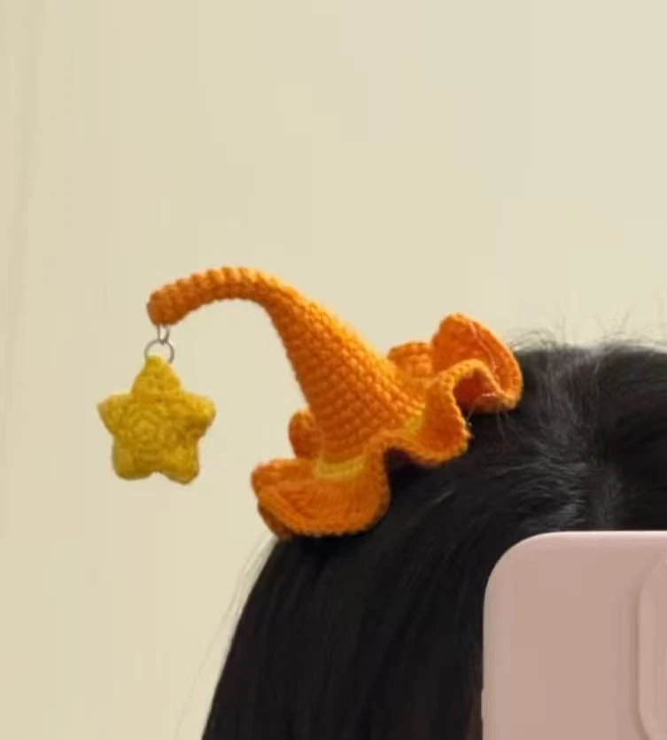 DIY星星精灵帽可爱发夹纯手工毛线钩针编织成品立体帽子发夹