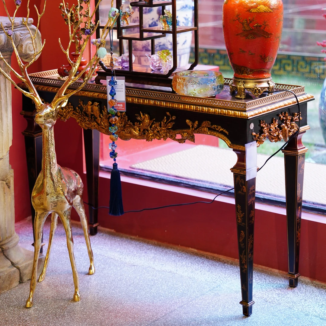 【本尼家】YS96法式中国风木镶铜手绘边几