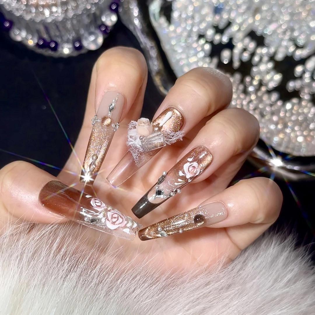 【古堡玫瑰】气质显白新款秋冬纯手工水彩油画彩绘晕染穿戴甲