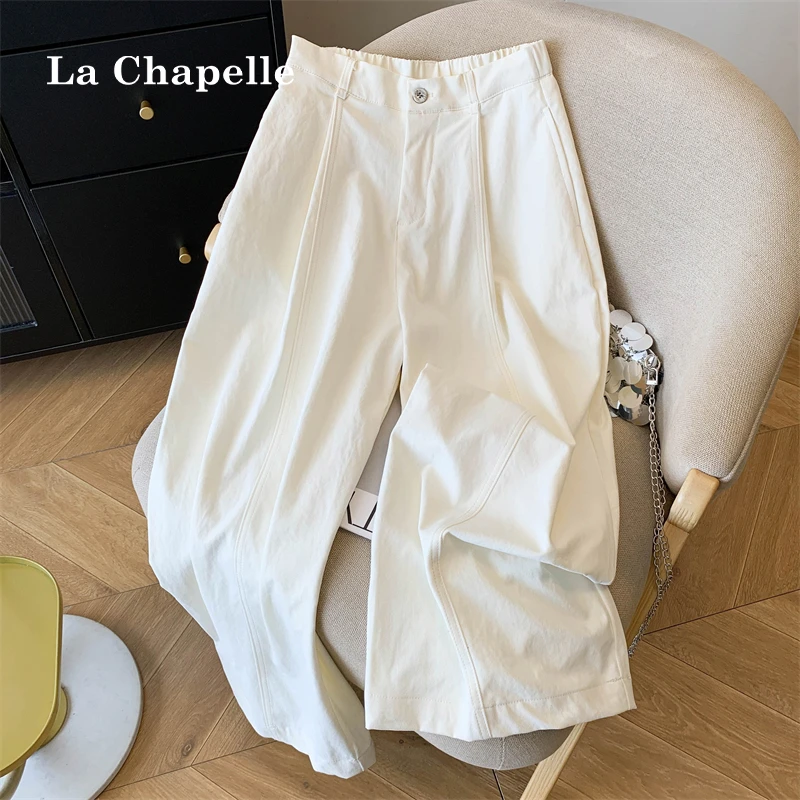 拉夏贝尔老钱风白色弯刀裤休闲裤女秋冬季宽松慵懒风镰刀九分裤子